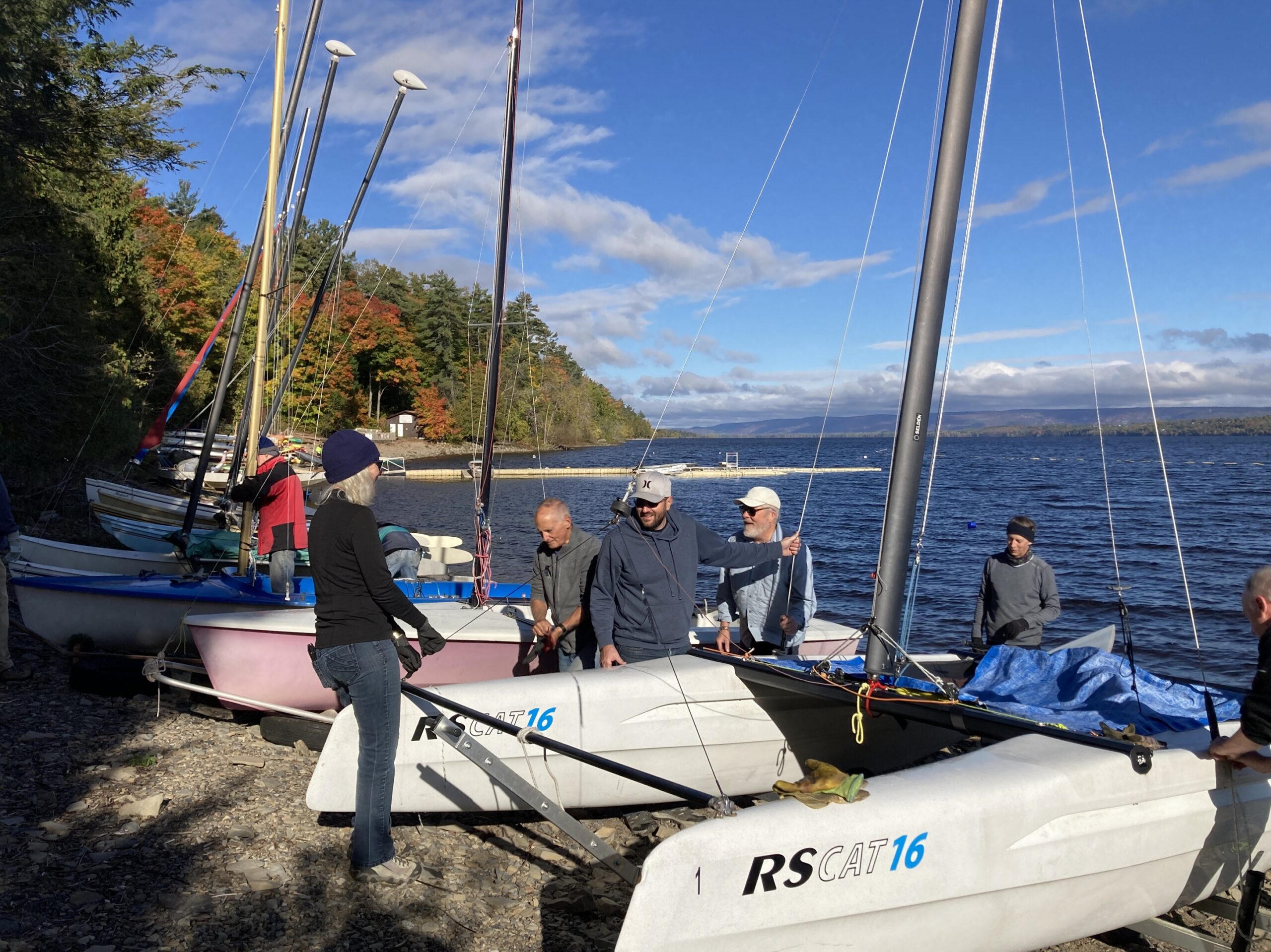 Members prepping the new rs cat to be carried up to the yard